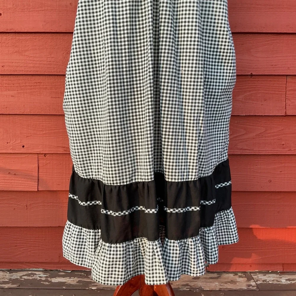 Vintage Womens Gingham Dress 3X Black White Lattice Prairie Southwestern Muumuu